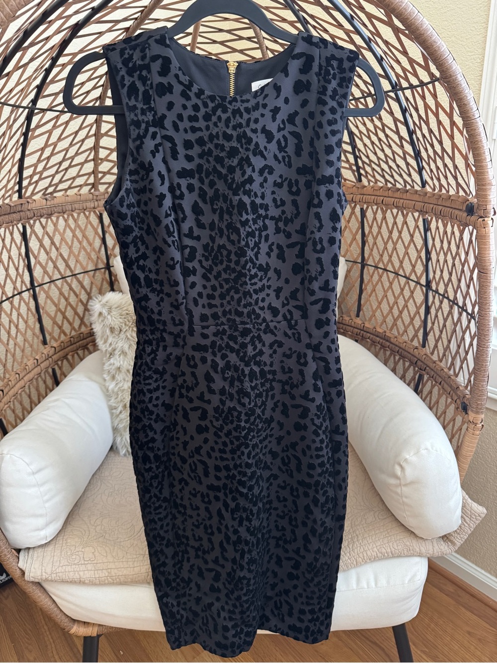 Calvin Klein Leopard Print Sleeveless Sheath Dress Black Size 4
